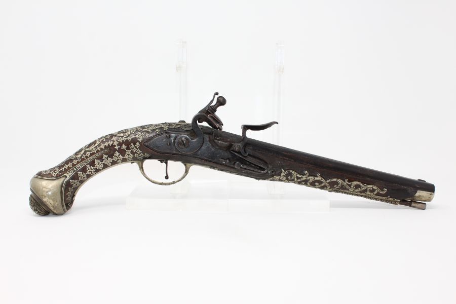 Ornate Engraved and Inlaid Mediterranean Flintlock Pistol C&R ...