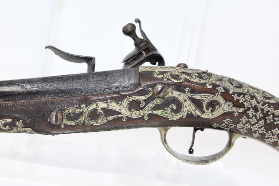 Ornate Engraved and Inlaid Mediterranean Flintlock Pistol C&R ...