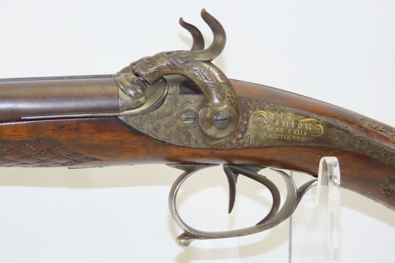 A French double-barrelled sidelock shotgun with spare barrel,Fauré Le Page  in Paris,circa 1890. Cal. 12/65,no. N 571 - A 1894. Barrel with mirror-like  bore made of Bernard Damascus,French proof mark,pearl machined midrib