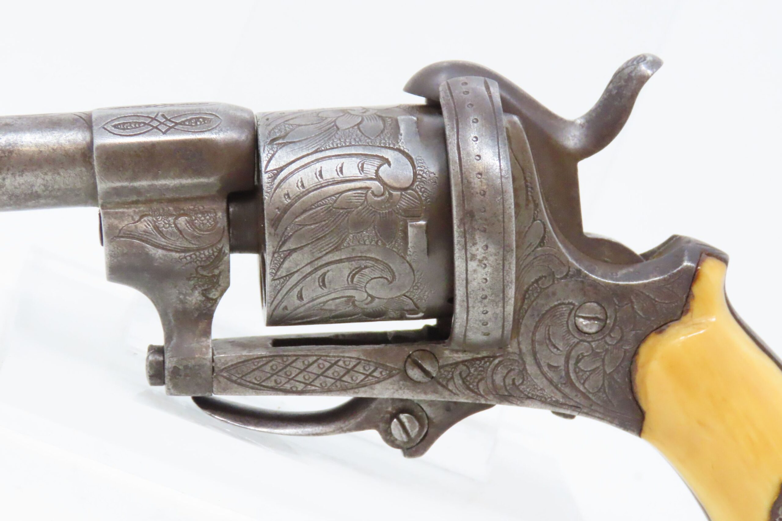 Engraved European Folding Trigger Double Action Pinfire Revolver 122821 Candrantique004 4423