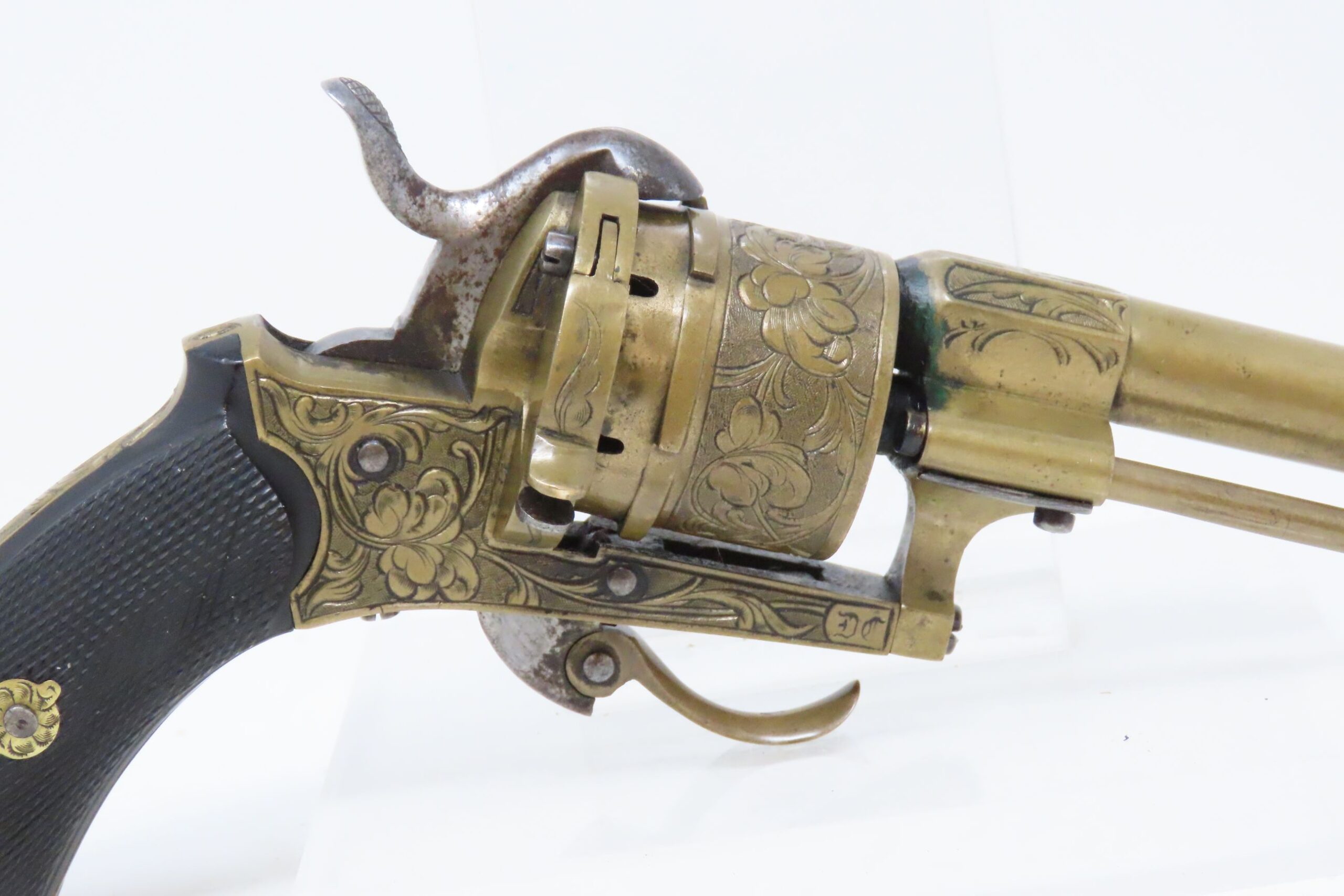 Engraved French Folding Trigger Pinfire Double Action Revolver 610 Candrantique016 Ancestry Guns 1213