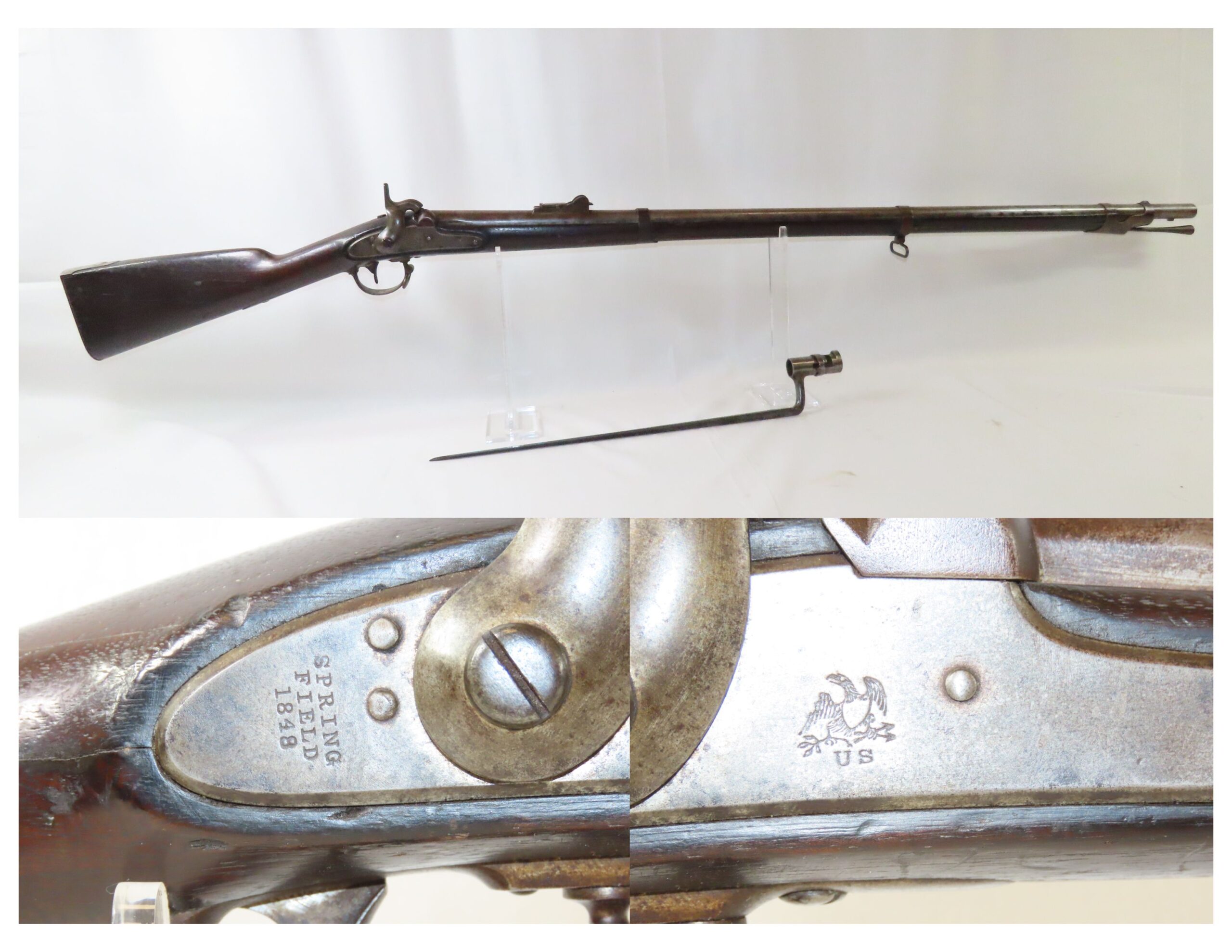 Springfield Model 1842 Musket with Long Range Sight and Bayonet 5.31 C ...